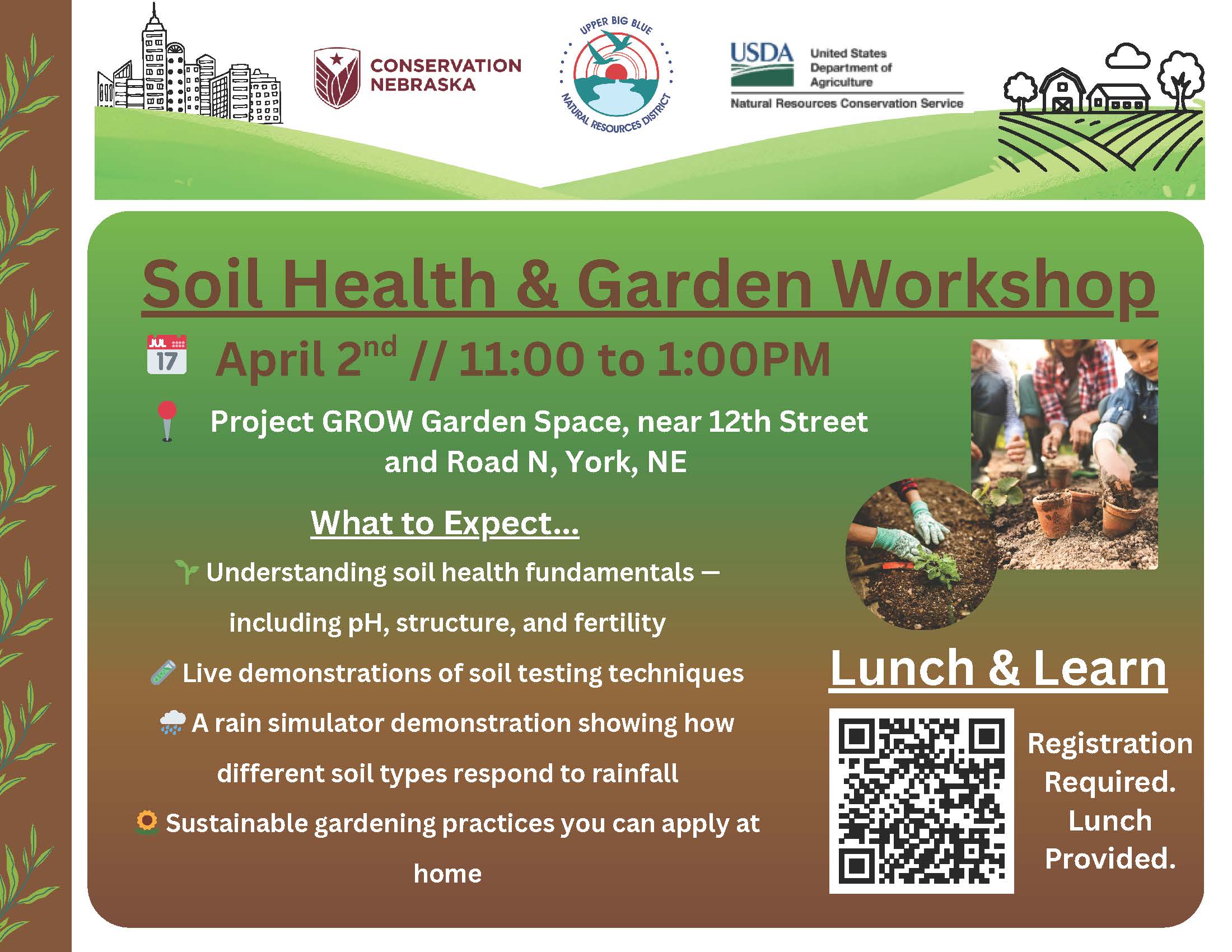 Graphic with Event Details for the Soil Health and Garden Workshop