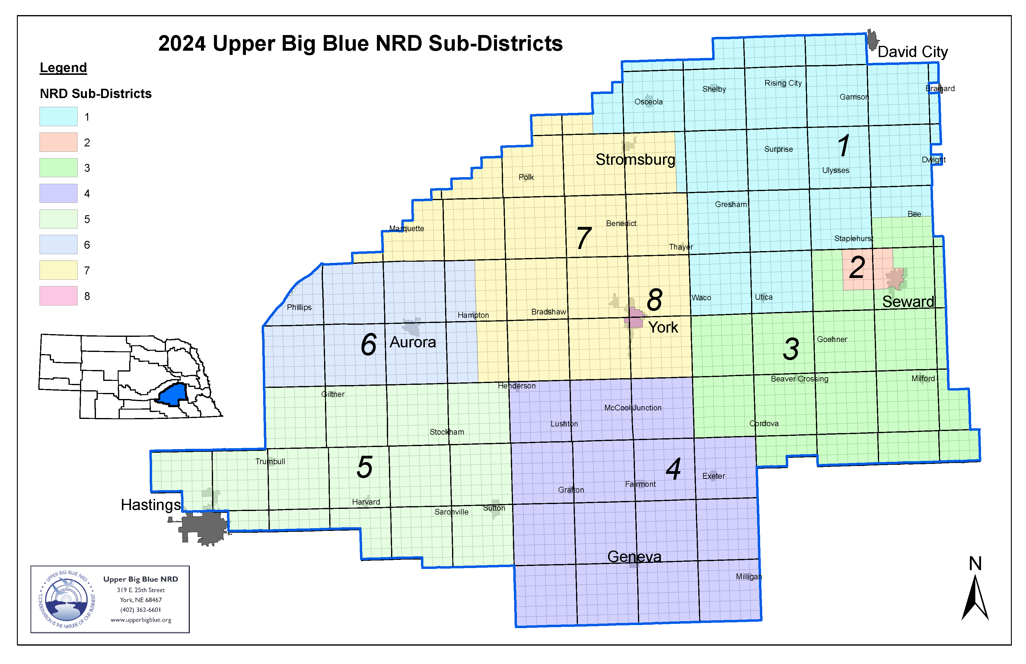 Upper Big Blue NRD Subdistricts as of 2024