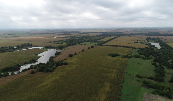 drone shot of farm land in Nebraska