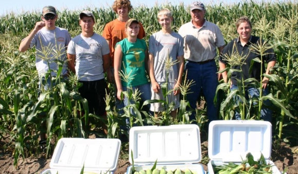 students in corn field