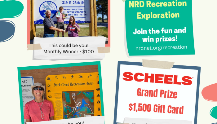 NRD promotional flyer.  Pictures of past winners.  Grand Prize drawing September 19, 2026 for a $1,500 Scheels gift card.