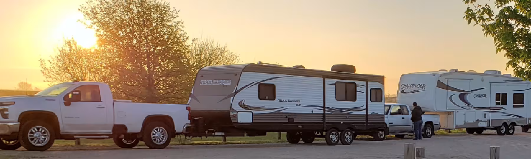 RV camper at sunset
